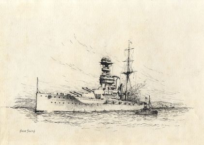 Augustus Morton Hely-Smith RBA - 20th Century Pen and Ink Drawing, HMS Queen E.