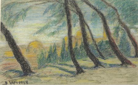 Dorothy Willis - Mid 20th Century Pastel, Mosque, Mount of Olives, Cyprus