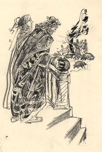 Hans Baumhauer - 1958 Pen and Ink Drawing, The King