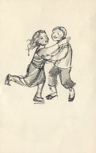 Hans Baumhauer - 1958 Pen and Ink Drawing, Brother and Sister