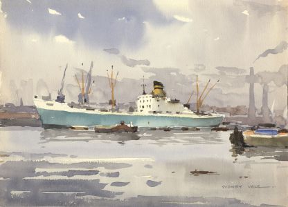 Sydney Vale FRSA - Mid 20th Century Watercolour, Ships in a Dockyard
