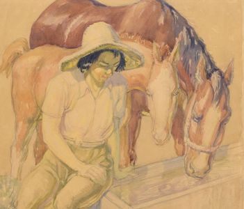 Harold Dearden (1888-1962) - Mid 20th Century Watercolour, Woman with Horses