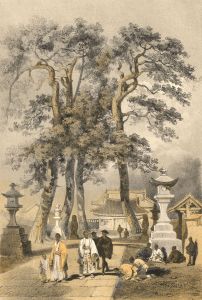 Wilhelm Heine - 1856 Lithograph, Temple of Hat-Chi-Man-Ya-Chu-Ro, Simoda