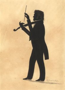 P. David - Fine 1843 Gouache, Silhouette Portrait of a Male Violinist