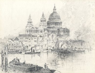 J.D. Norie - 1943 Etching, St. Paul's Cathedral