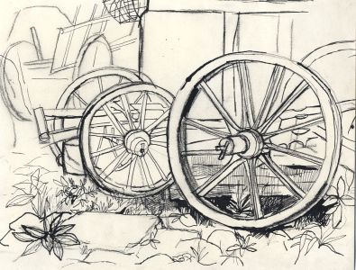 Barbara Dorf - Mid 20th Century Pen and Ink Drawing, Wagon Wheels