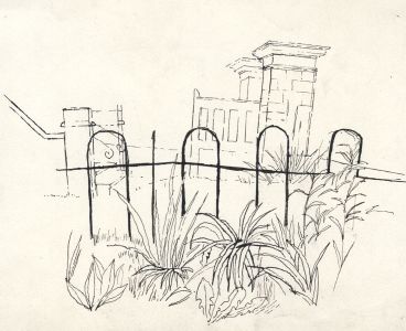 Barbara Dorf - Mid 20th Century Pen and Ink Drawing, Side Garden