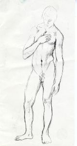 Barbara Dorf - Mid 20th Century Pen and Ink Drawing, Life Drawing Male Study