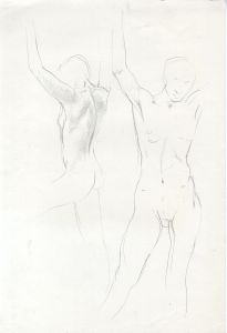 Barbara Dorf - Mid 20th Century Graphite Drawing, Nudes with Arms Raised