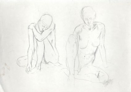 Barbara Dorf - Mid 20th Century Graphite Drawing, Seated Nudes