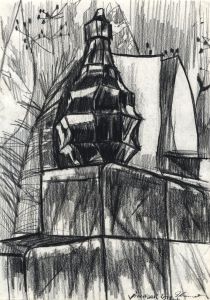 J. Leonnell - Pair Mid 20th Century Charcoal Drawing, Architectural Studies