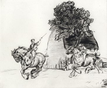 Robert Charles Peter (1888-1990) - circa 1930 Etching, Racing Carthorses