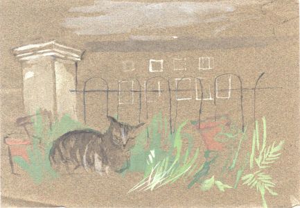 Barbara Dorf - Mid 20th Century Watercolour, Cat in the Garden