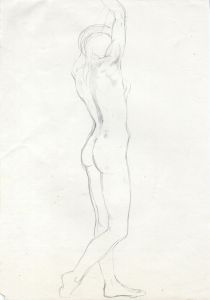 Barbara Dorf - Mid 20th Century Graphite Drawing, Standing Nude Study