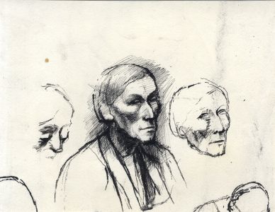 Barbara Dorf - Mid 20th Century Pen and Ink Drawing, Woman Portrait Study