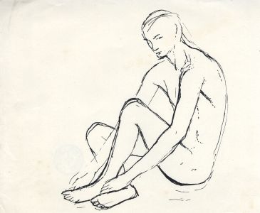 Barbara Dorf - Mid 20th Century Pen and Ink Drawing, Seated Nude
