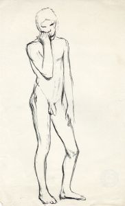 Barbara Dorf - Mid 20th Century Pen and Ink Drawing, Pondering Nude