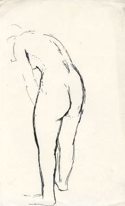Barbara Dorf - Mid 20th Century Pen and Ink Drawing, Crouching Nude