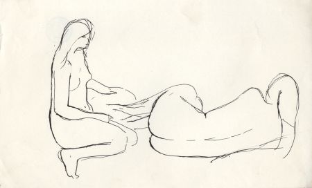 Barbara Dorf - Mid 20th Century Pen and Ink Drawing, Two Nudes