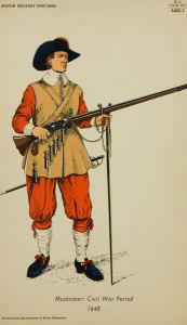 20th Century Lithograph- British Army Uniforms: Musketeer: Civil War Period 1648