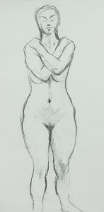 Barbara Dorf - Mid 20th Century Charcoal Drawing, Nude with Arms Crossed