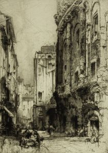 E. Hedley Fitton (1859-1929) - Signed Etching, Street Scene with Figures