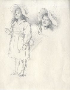 Joseph Clark - Late 19th Century Graphite Drawing, Portrait of a Girl with a Hat