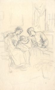 Joseph Clark - Late 19th Century Graphite Drawing, Parents and Baby