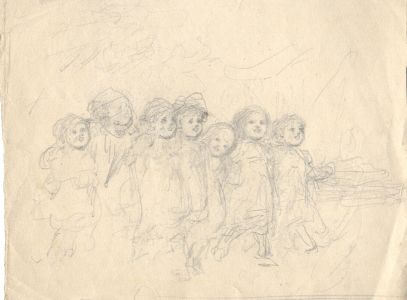 Joseph Clark - Late 19th Century Graphite Drawing, Children in a Row