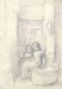 Joseph Clark - Late 19th Century Graphite Drawing, Sitting by the Cot