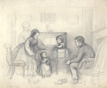 Joseph Clark - Late 19th Century Graphite Drawing, Papa's Slippers