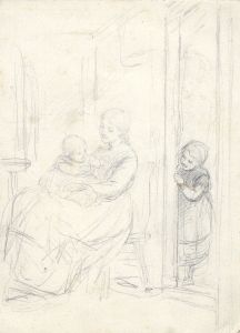 Joseph Clark - Late 19th Century Graphite Drawing, Checking on Baby