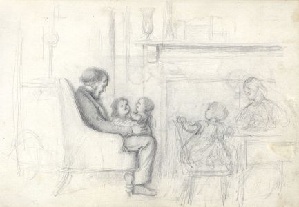 Joseph Clark - Late 19th Century Graphite Drawing, Playing with Papa