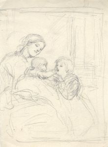 Joseph Clark - Late 19th Century Graphite Drawing, Playing with Baby