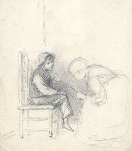 Joseph Clark - Late 19th Century Graphite Drawing, Mother and Son