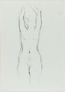 Barbara Dorf - Mid 20th Century Charcoal Drawing, Nude with Arms Raised