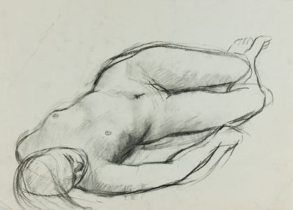 Barbara Dorf - Mid 20th Century Charcoal Drawing, Reclining Female Nude