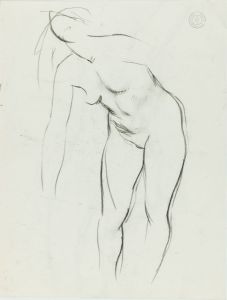 Barbara Dorf - Mid 20th Century Charcoal Drawing, Bending Nude