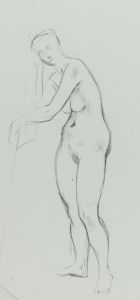 Barbara Dorf - Mid 20th Century Charcoal Drawing, Leaning Nude