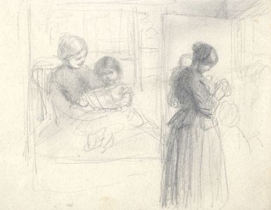Joseph Clark - Late 19th Century Graphite Drawing, Story Time