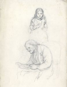 Joseph Clark - Late 19th Century Graphite Drawing, Girl and Grandfather