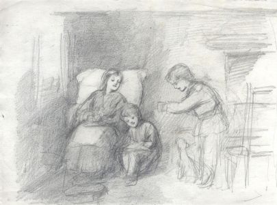 Joseph Clark - Late 19th Century Graphite Drawing, Sitting with Mother