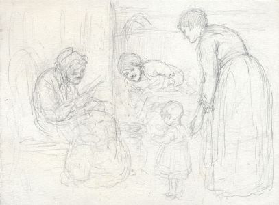 Joseph Clark - Late 19th Century Graphite Drawing, With the Children