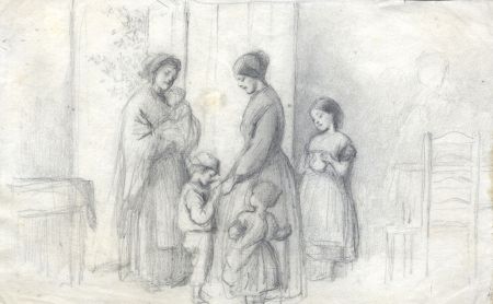 Joseph Clark - Late 19th Century Graphite Drawing, Having a Drink