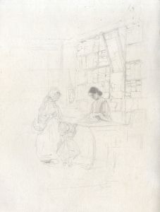 Joseph Clark - Late 19th Century Graphite Drawing, Shopping with Mother