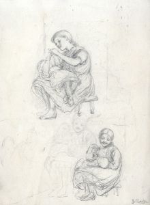Joseph Clark - Signed Late 19th Century Graphite Drawing, Playing with Baby
