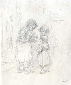 Joseph Clark - Signed Late 19th Century Graphite Drawing, Showing the Children