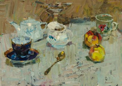 Yuri Alexandrovich Savinov (1929-1997) - Russian School Oil, Still Life of Tea