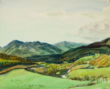 Irene Bache (1901-1999) - Signed 1973 Watercolour, Hilled Landscape