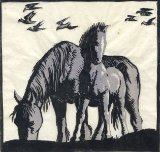 Harold Dearden (1888-1962) - Mid 20th Century Woodblock, Horses